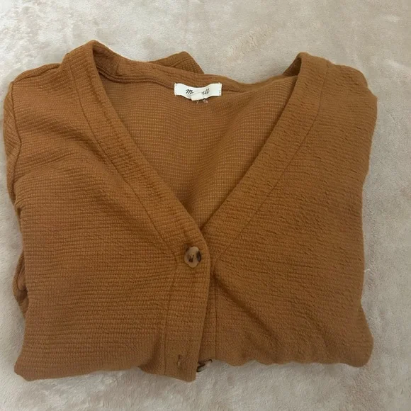 Madewell Women's Camel Brown V-Neck Button Cardigan Sweater - Picture 5 of 6